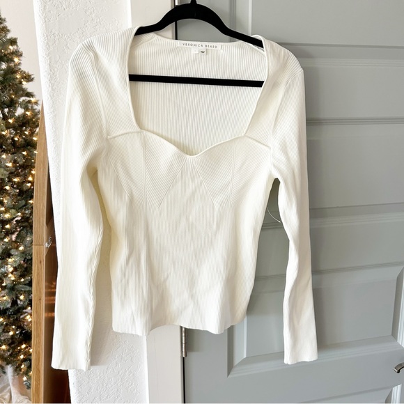 New Veronica Beard Gladys Ribbed Sweatheart Top - Picture 3 of 6